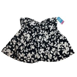 Swim Solutions Black White Floral Flyaway Bandeau Tankini Swim Top Size 14 New